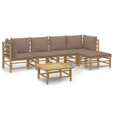 Salon de jardin 6 pcs avec coussins taupe bambou 2