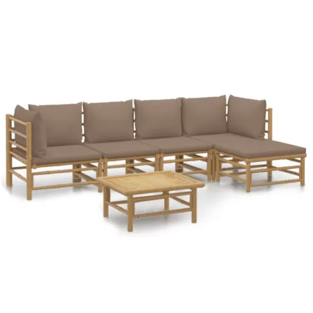 Salon de jardin 6 pcs avec coussins taupe bambou