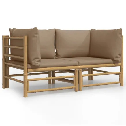 Canapés d'angle de jardin avec coussins taupe 2 pcs bambou 2