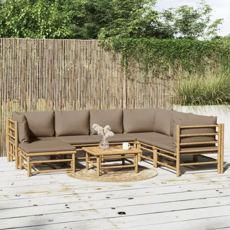 Salon de jardin 8 pcs avec coussins taupe bambou