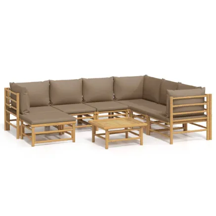 Salon de jardin 8 pcs avec coussins taupe bambou 2