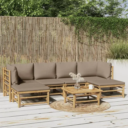 Salon de jardin 7 pcs avec coussins taupe bambou