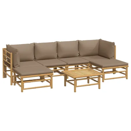 Salon de jardin 7 pcs avec coussins taupe bambou