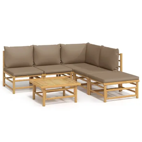 Salon de jardin 6 pcs avec coussins taupe bambou