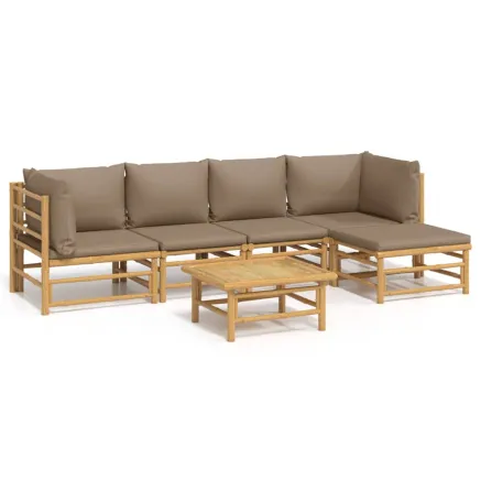Salon de jardin 6 pcs avec coussins taupe bambou 2