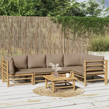 Salon de jardin 6 pcs avec coussins taupe bambou