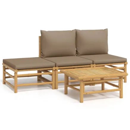 Salon de jardin 4 pcs avec coussins taupe bambou 2