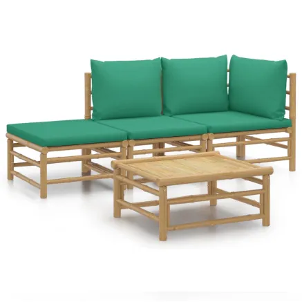 Salon de jardin 4 pcs avec coussins vert bambou 2