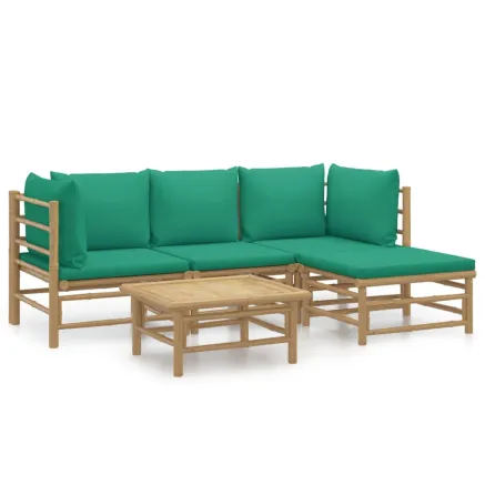 Salon de jardin 5 pcs avec coussins vert bambou 2