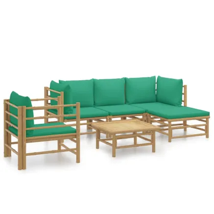 Salon de jardin 6 pcs avec coussins vert bambou 2