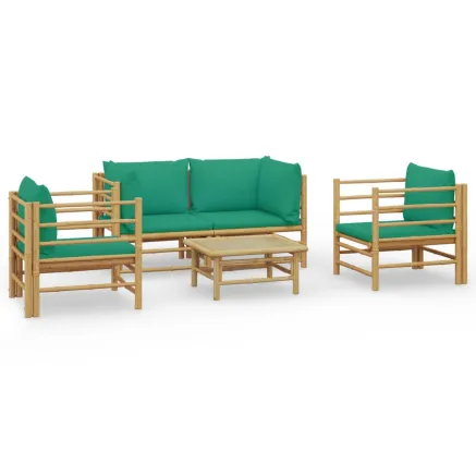 Salon de jardin 5 pcs avec coussins vert bambou 2