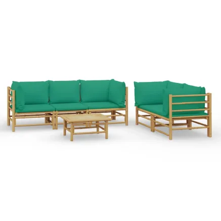 Salon de jardin 6 pcs avec coussins vert bambou 2