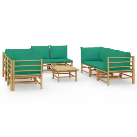 Salon de jardin 9 pcs avec coussins vert bambou 2