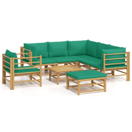 Salon de jardin 8 pcs avec coussins vert bambou 2