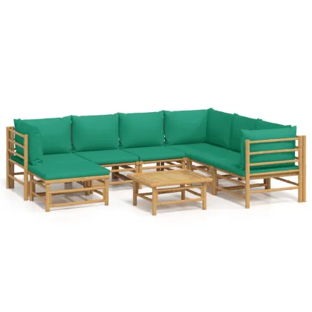 Salon de jardin 8 pcs avec coussins vert bambou 2