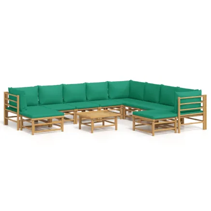 Salon de jardin 11 pcs avec coussins vert bambou 2