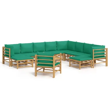 Salon de jardin 12 pcs avec coussins vert bambou 2