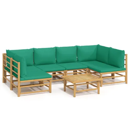 Salon de jardin 7 pcs avec coussins vert bambou 2