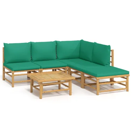Salon de jardin 6 pcs avec coussins vert bambou 2