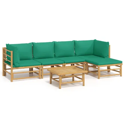 Salon de jardin 6 pcs avec coussins vert bambou 2