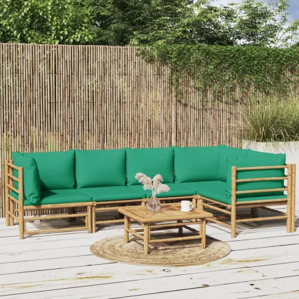 Salon de jardin 6 pcs avec coussins vert bambou