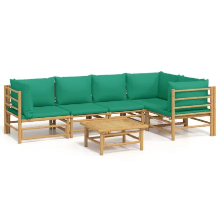 Salon de jardin 6 pcs avec coussins vert bambou 2