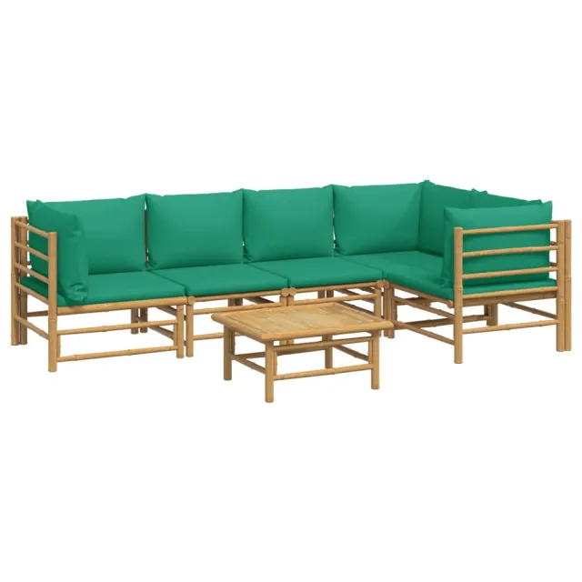 Salon de jardin 6 pcs avec coussins vert bambou