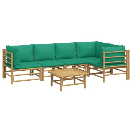 Salon de jardin 6 pcs avec coussins vert bambou