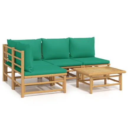 Salon de jardin 5 pcs avec coussins vert bambou 2