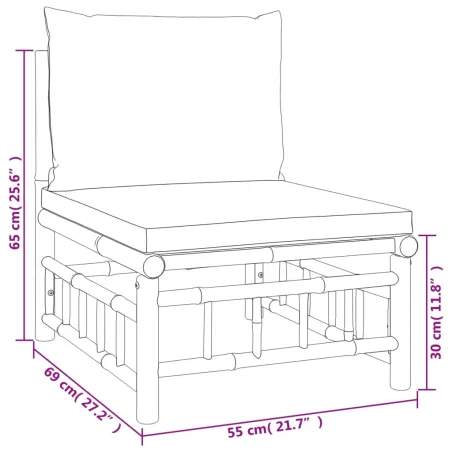 Salon de jardin 4 pcs avec coussins gris foncé bambou