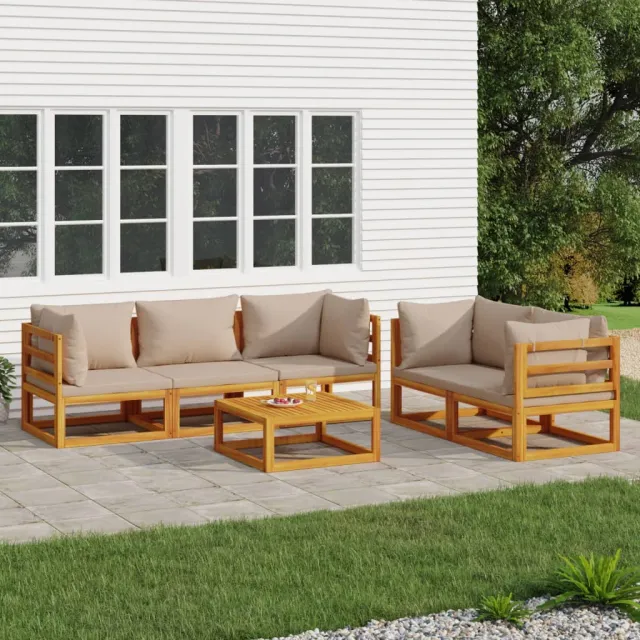 Salon de jardin 6 pcs avec coussins taupe bois massif
