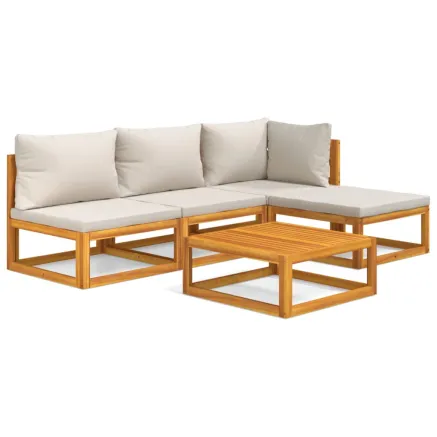 Salon de jardin 5 pcs avec coussins gris clair bois massif 2