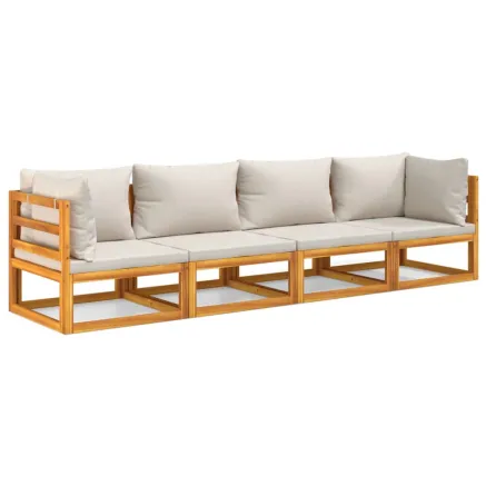 Salon de jardin 4 pcs avec coussins gris clair bois massif 2