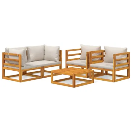 Salon de jardin 5 pcs avec coussins gris clair bois massif 2