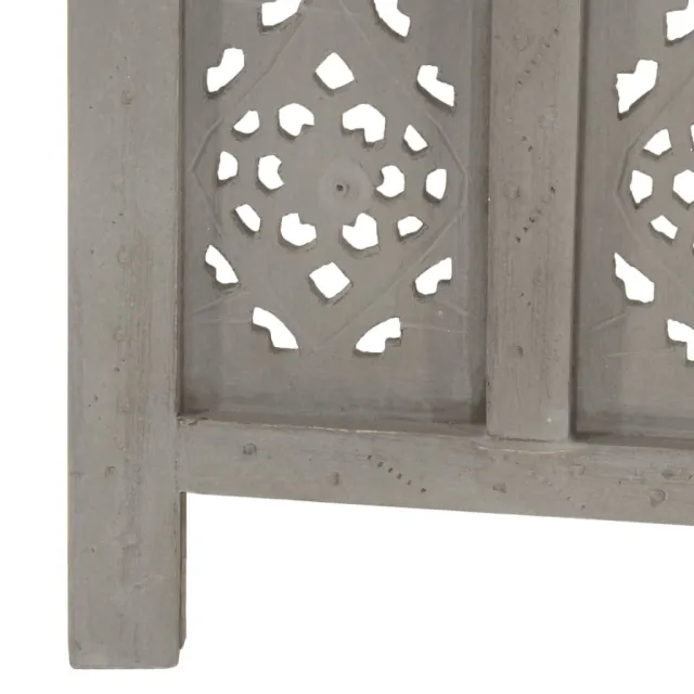 Cloison de séparation 3 panneaux Gris 120x165 cm Bois manguier