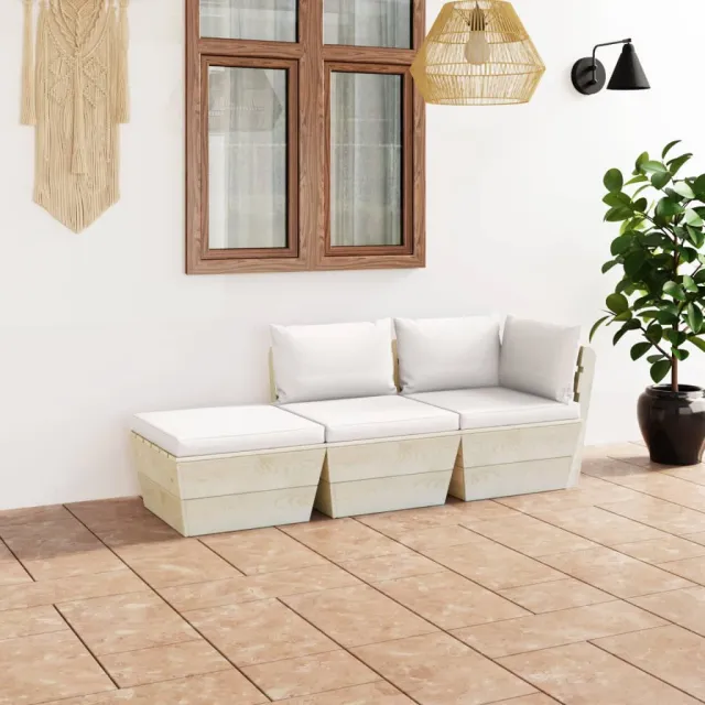 Salon de jardin palette 3 pcs avec coussins bois d'épicéa