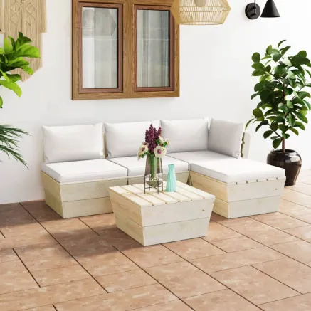 Salon de jardin palette 5 pcs avec coussins bois d'épicéa