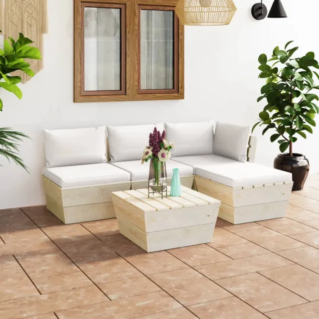 Salon de jardin palette 5 pcs avec coussins bois d'épicéa