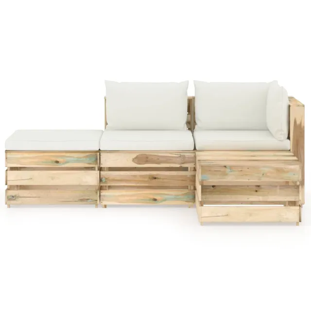 Salon de jardin 4 pcs avec coussins vert bois imprégné