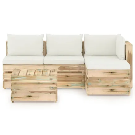 Salon de jardin 5 pcs avec coussins vert bois imprégné 2