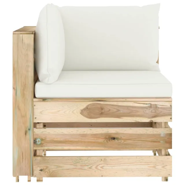 Salon de jardin 5 pcs avec coussins vert bois imprégné