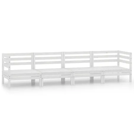 Salon de jardin 4 pcs Blanc Bois de pin massif