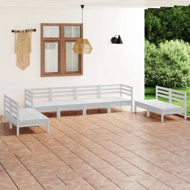 Salon de jardin 8 pcs Blanc Bois de pin massif