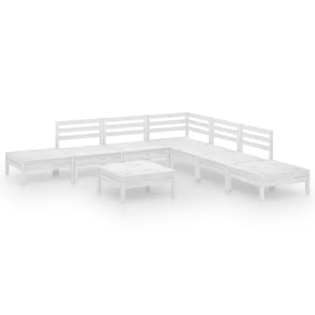 Salon de jardin 8 pcs Bois de pin massif Blanc