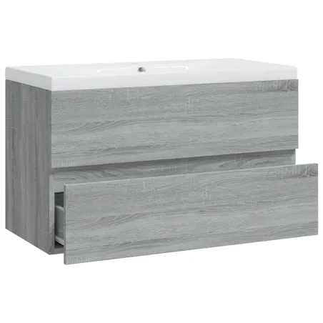 Meuble lavabo avec bassin intégré Sonoma gris Bois d'ingénierie