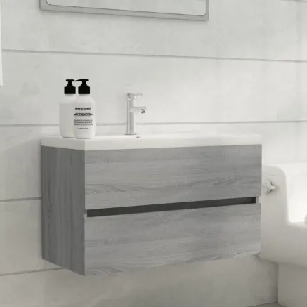 Meuble lavabo avec bassin intégré Sonoma gris Bois d'ingénierie