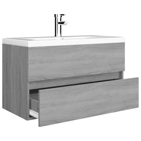 Meuble lavabo avec bassin intégré Sonoma gris Bois d'ingénierie