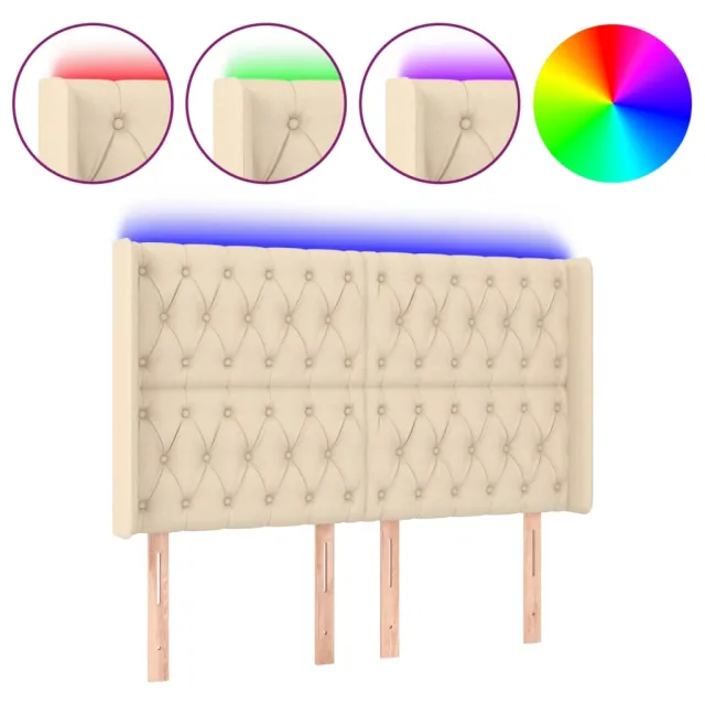 Tête de lit à LED Crème 163x16x118/128 cm Tissu