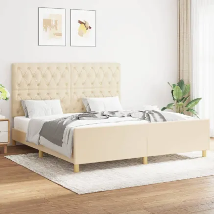 Cadre de lit sans matelas crème 160x200 cm tissu