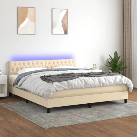 Sommier à lattes de lit avec matelas LED Crème 160x200 cm Tissu